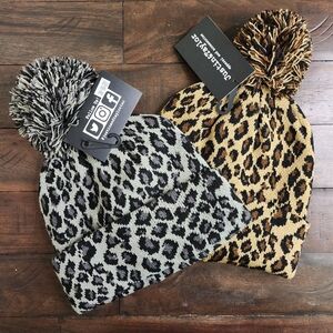 Justin & Taylor Gray & Brow Leopard Print Beanie Set Winter Fashion Cozy Classic